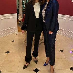 Danielle Bernstein Black Fur Trim Pant Suit